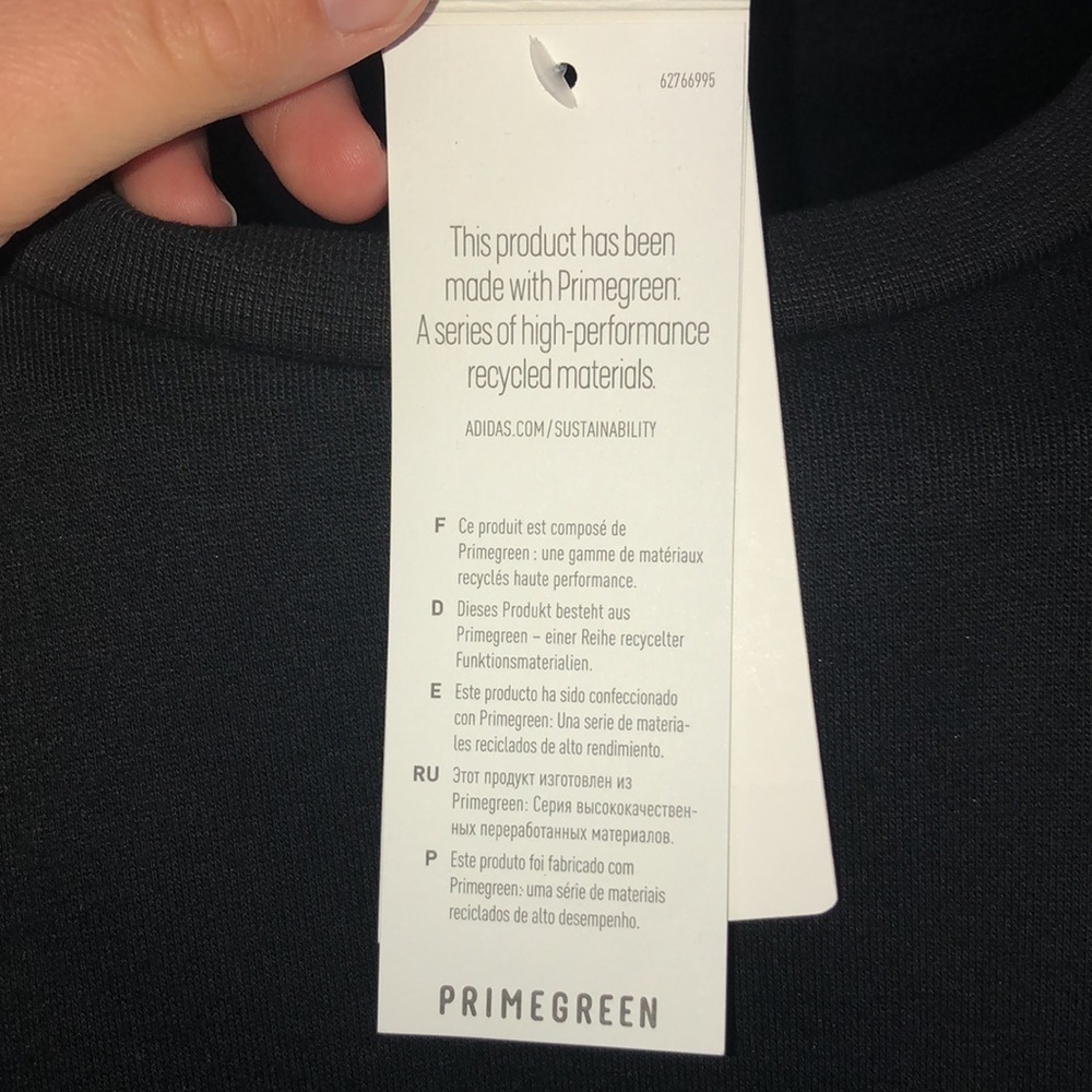 adidas Women's Primegreen Comfort Fleece Loose Cropped Black 3-Stripes T… - Picture 9 of 16